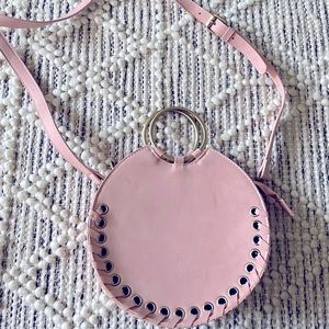 Anthropologie Boho pink suede bag with gold handle